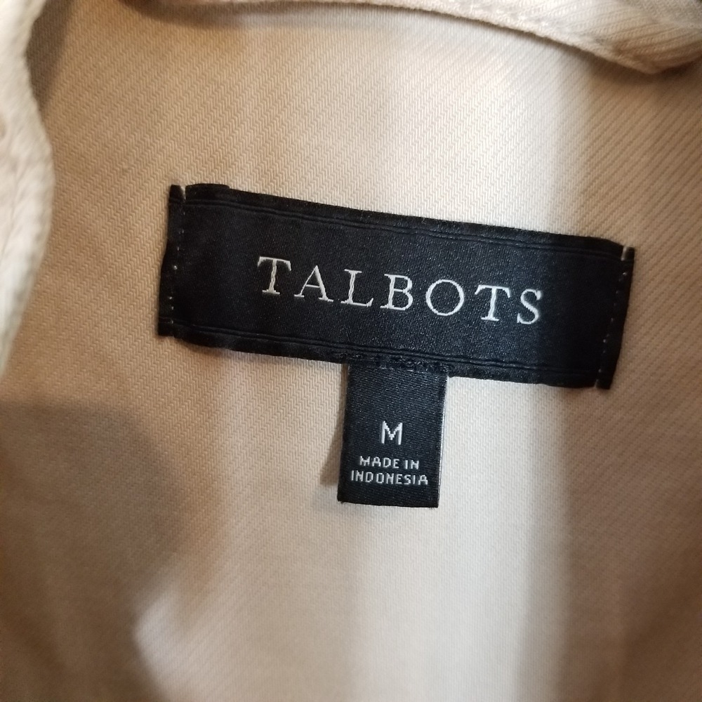 Talbots Womens Safari Jacket Sz M Beige Flap Pockets Stretch‎ Drawstring Button - Picture 7 of 8